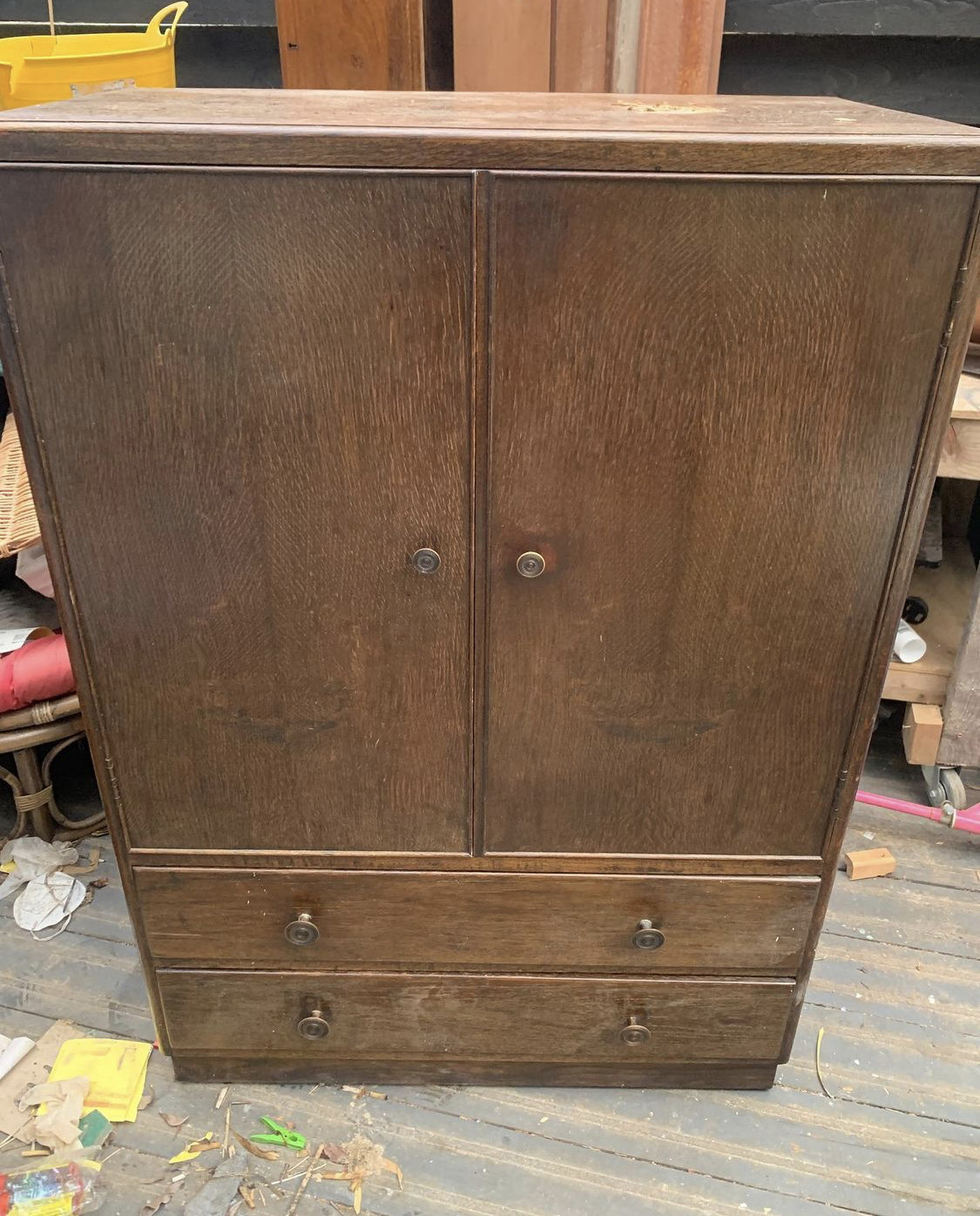 Old dark oak wardrobe before restoration